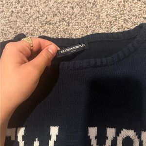 Brandy Melville Navy and White New York Sweater
